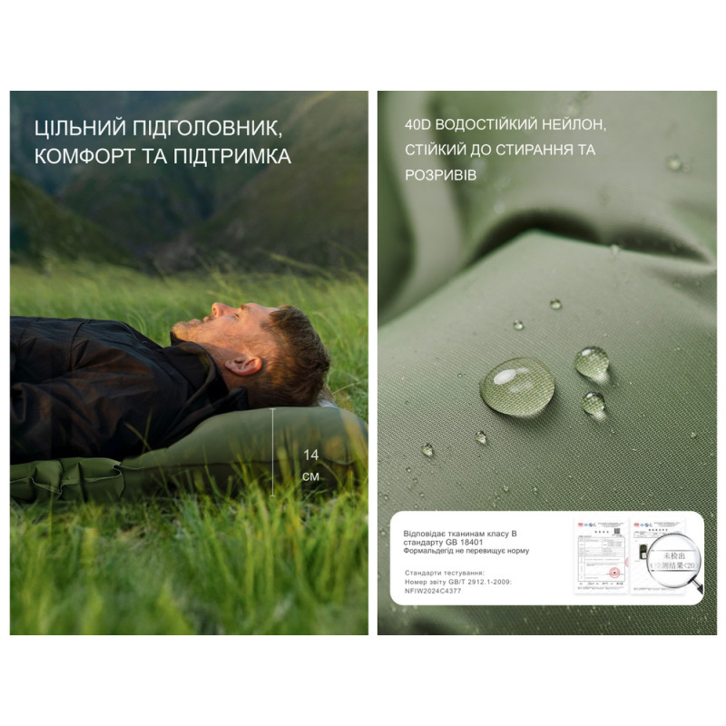 Матрац туристичний надувний двомісний Naturehike CNK2550WS019, 200х125х6.5 см, синій, для кемпінгу із мішком для надування