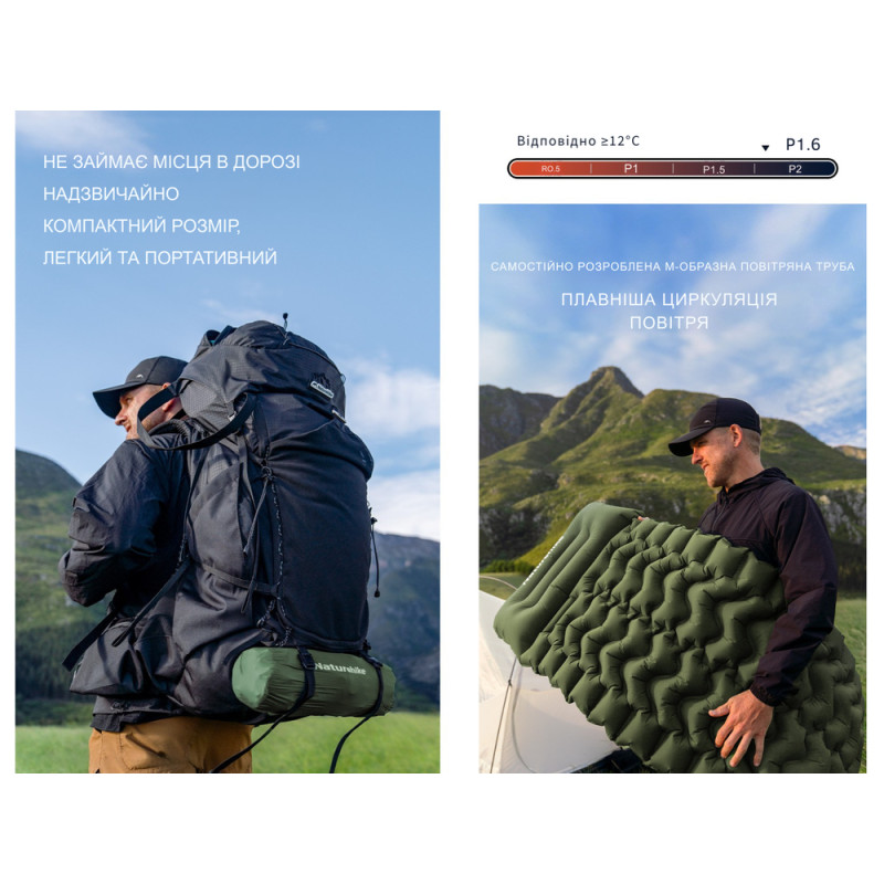 Матрац туристичний надувний двомісний Naturehike CNK2550WS019, 200х125х6.5 см, синій, для кемпінгу із мішком для надування