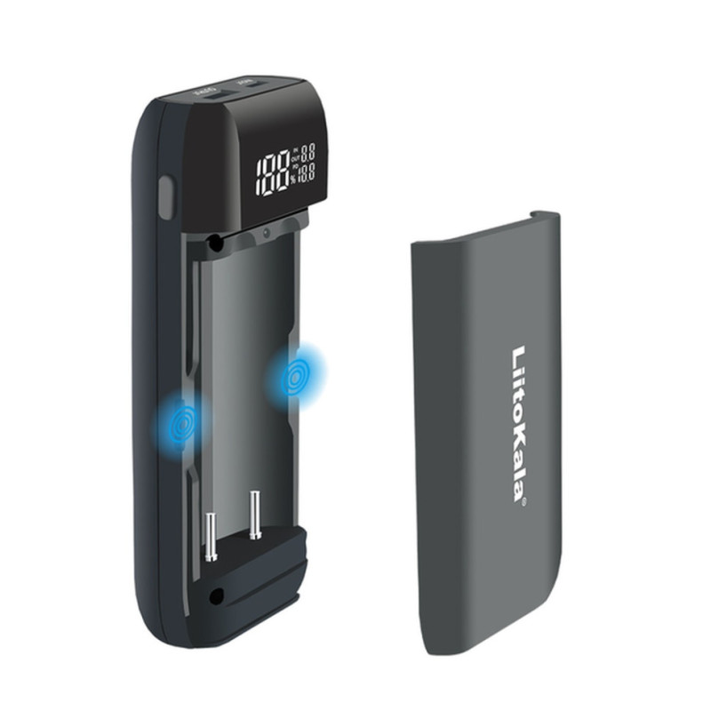 Зарядний пристрій-павербанк LiitoKala Lii-MP2 на 2 канали для акумуляторів, сірий