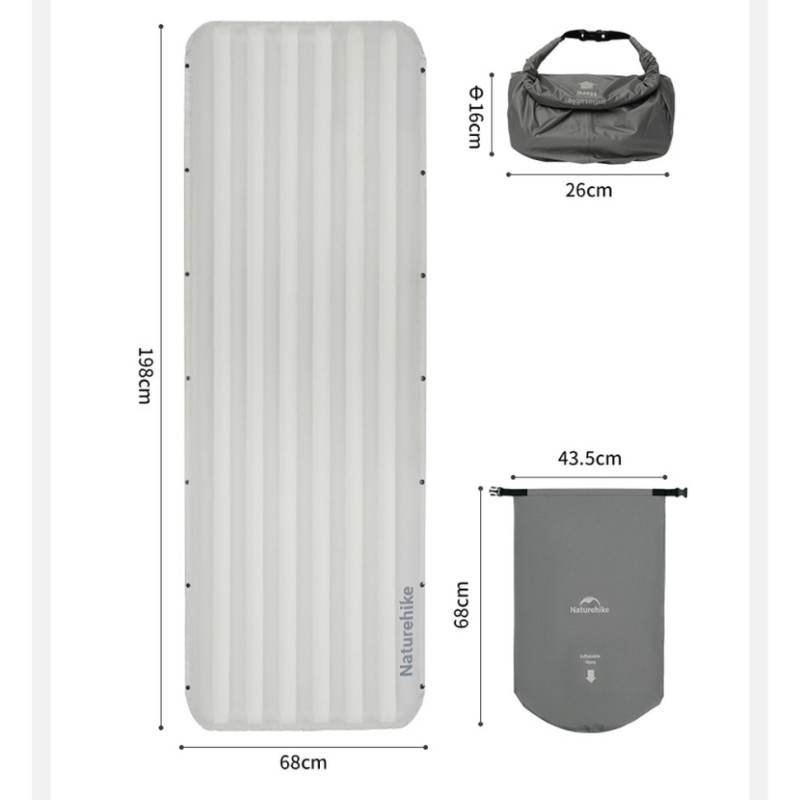 Матрац туристичний надувний одномісний Naturehike CNK2450WS034, 198х68х9.5 см, білий, для кемпінгу із мішком для надування