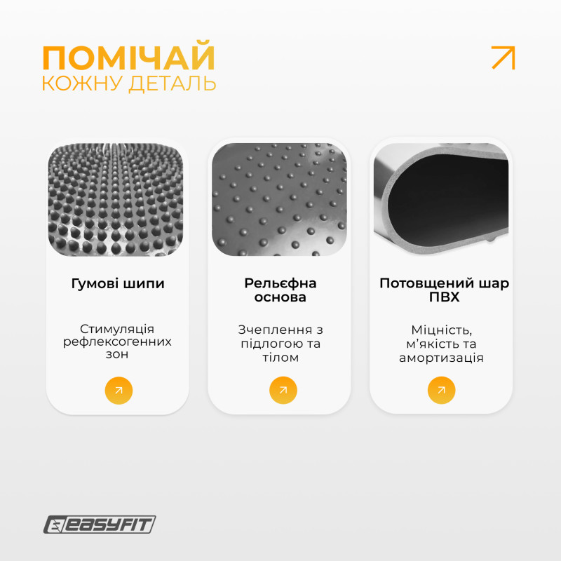 Балансировочная массажная подушка EasyFit, Диаметр 33 см, Максимальная нагрузка 120 кг, Резина, Серый