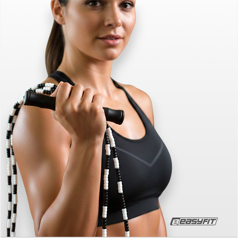 Бісерна скакалка EasyFit FreeRope, Довжина 2,7 м, Чорно-білий, Для роуп-скіппінгу, фристайлу та функціональних тренувань