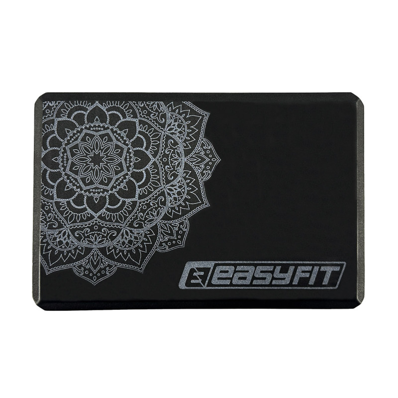 Блок для йоги EasyFit EVA, Довжина 23 см, Ширина 15,5 см, Піна EVA, Чорний з малюнком  