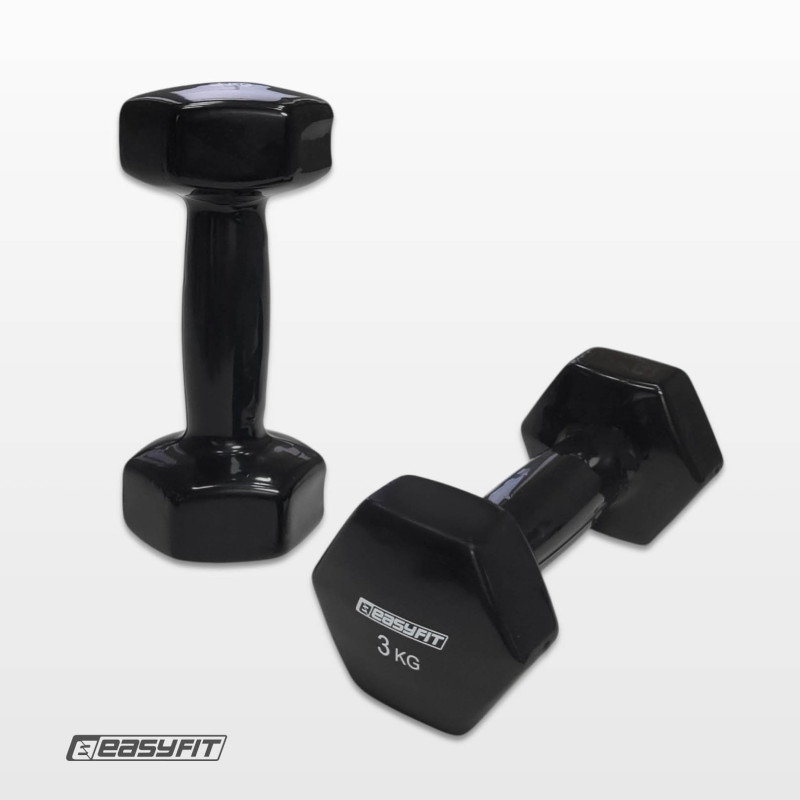 Гантель для фітнесу EasyFit з вініловим покриттям, Вага 3 кг, Сталь, Чорний