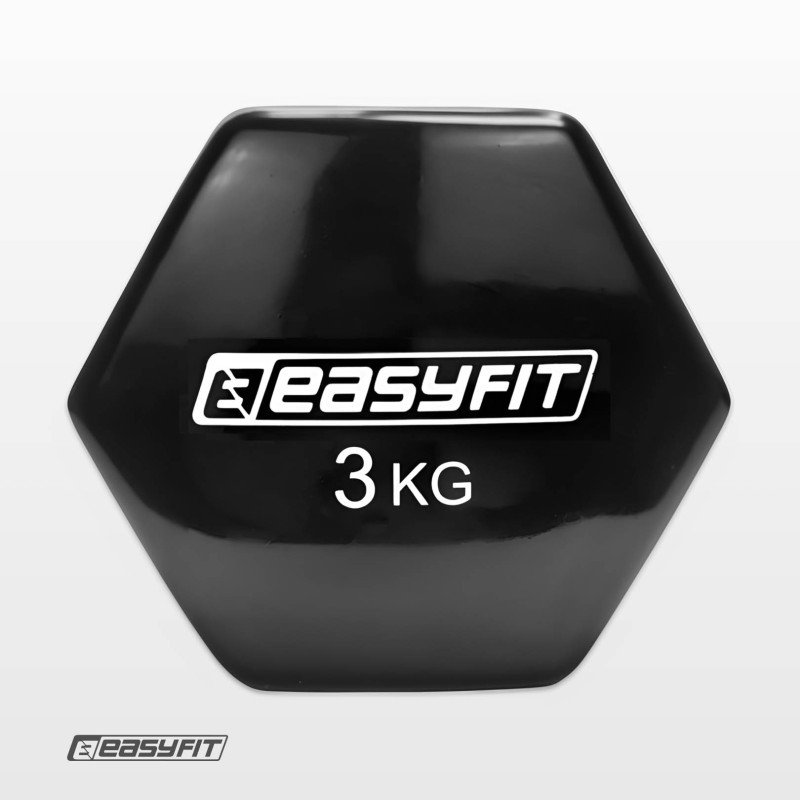 Гантель для фітнесу EasyFit з вініловим покриттям, Вага 3 кг, Сталь, Чорний