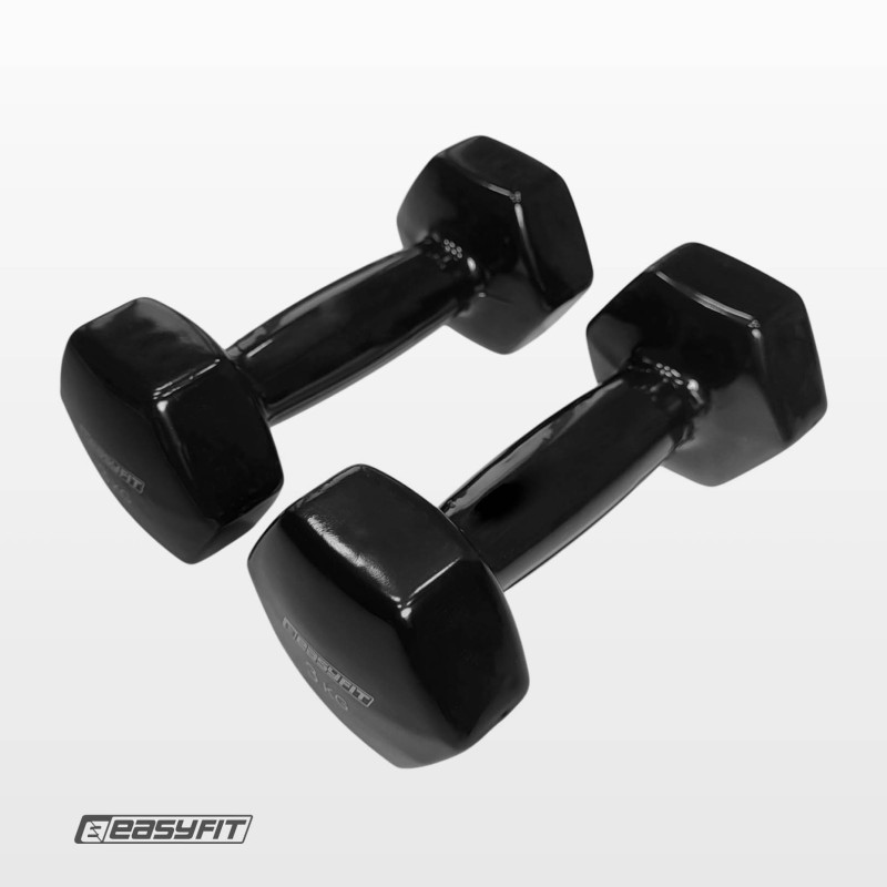 Гантель для фітнесу EasyFit з вініловим покриттям, Вага 3 кг, Сталь, Чорний