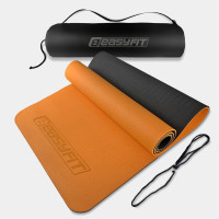 Двухслойный коврик EasyFit для пилатеса, фитнеса и йоги с чехлом, 183x61 см, толщина 6 мм, TPE/TC, ECO-Friendly, оранжево-черный