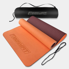 Двошаровий килимок EasyFit для пілатесу, фітнесу та йоги з чохлом, 183x61 см, товщина 6 мм, TPE/TC, ECO-Friendly, персиково-коричневий