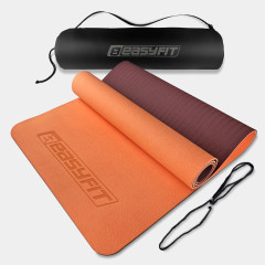 Двошаровий килимок EasyFit для пілатесу, фітнесу та йоги з чохлом, 183x61 см, товщина 6 мм, TPE/TC, ECO-Friendly, персиково-коричневий