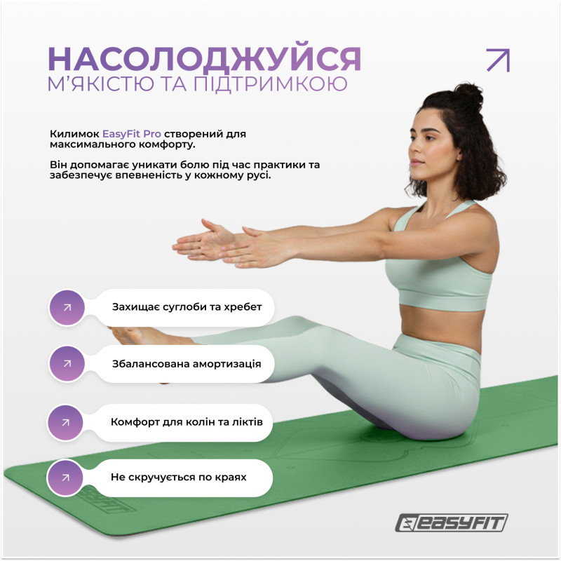 Коврик для йоги профессиональный EasyFit Pro каучук 5 мм Зеленый