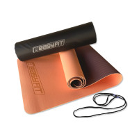 Двошаровий килимок EasyFit для пілатесу, фітнесу та йоги з чохлом, 183x61 см, товщина 6 мм, TPE/TC, ECO-Friendly, персиково-коричневий