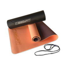 Двошаровий килимок EasyFit для пілатесу, фітнесу та йоги з чохлом, 183x61 см, товщина 6 мм, TPE/TC, ECO-Friendly, персиково-коричневий