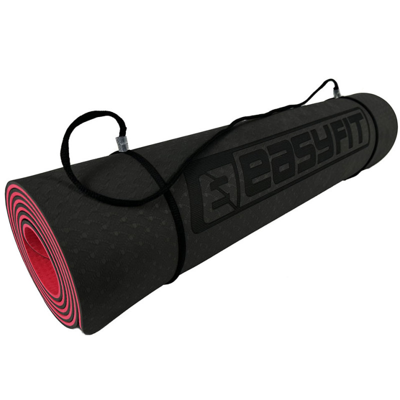 Двухслойный коврик EasyFit для пилатеса, фитнеса и йоги, 183x61 см, толщина 6 мм, TPE/TC, ECO-Friendly, черно-красный