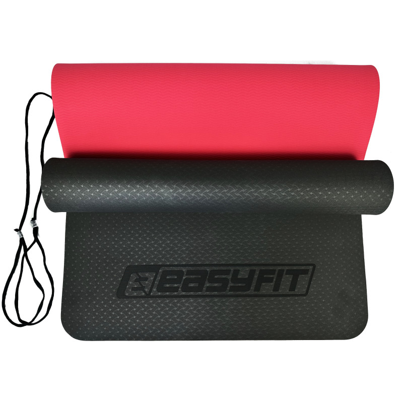Двухслойный коврик EasyFit для пилатеса, фитнеса и йоги, 183x61 см, толщина 6 мм, TPE/TC, ECO-Friendly, черно-красный