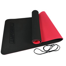 Двошаровий килимок EasyFit для пілатесу, фітнесу та йоги, 183x61 см, товщина 6 мм, TPE/TC, ECO-Friendly, чорно-червоний