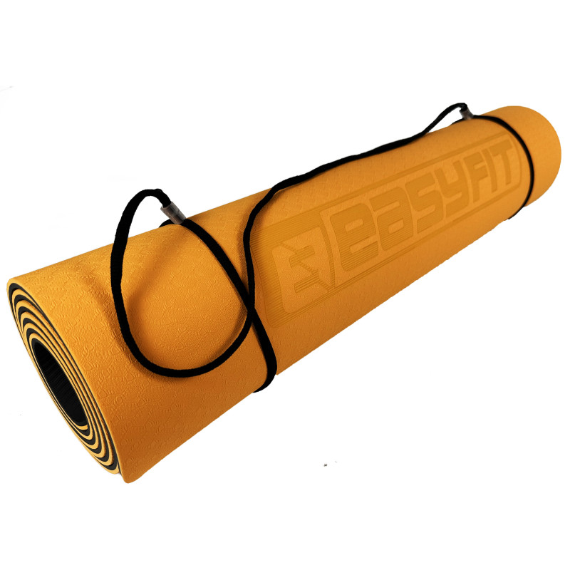 Двошаровий килимок EasyFit для пілатесу, фітнесу та йоги з чохлом, 183x61 см, товщина 6 мм, TPE/TC, ECO-Friendly, помаранчево-чорний