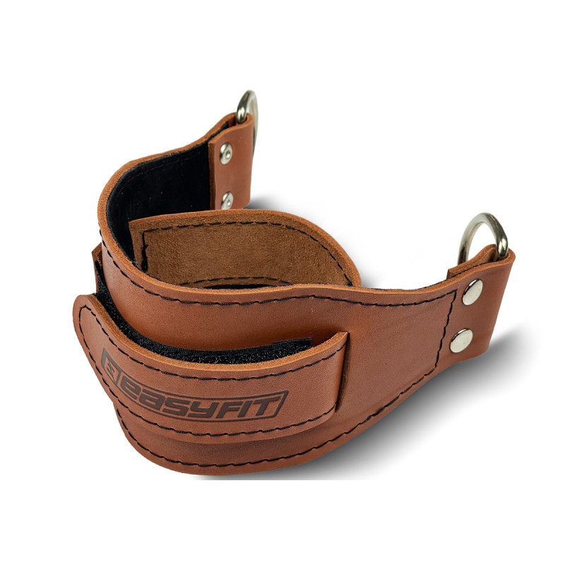 Манжета EasyFit F9 для тяги на тренажерах, Натуральна шкіра, Регульований обхват 30-35 см, Ширина 10 см, Коричневий