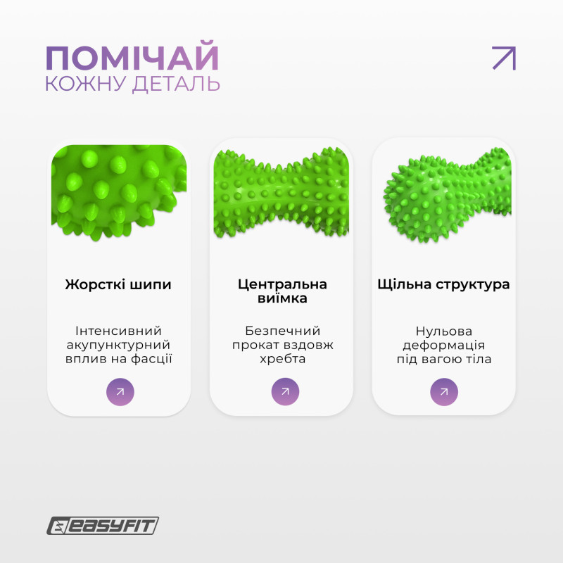 Масажний м'ячик EasyFit Goober з шипами, для МФР, зняття напруги та самомасажу, зелений