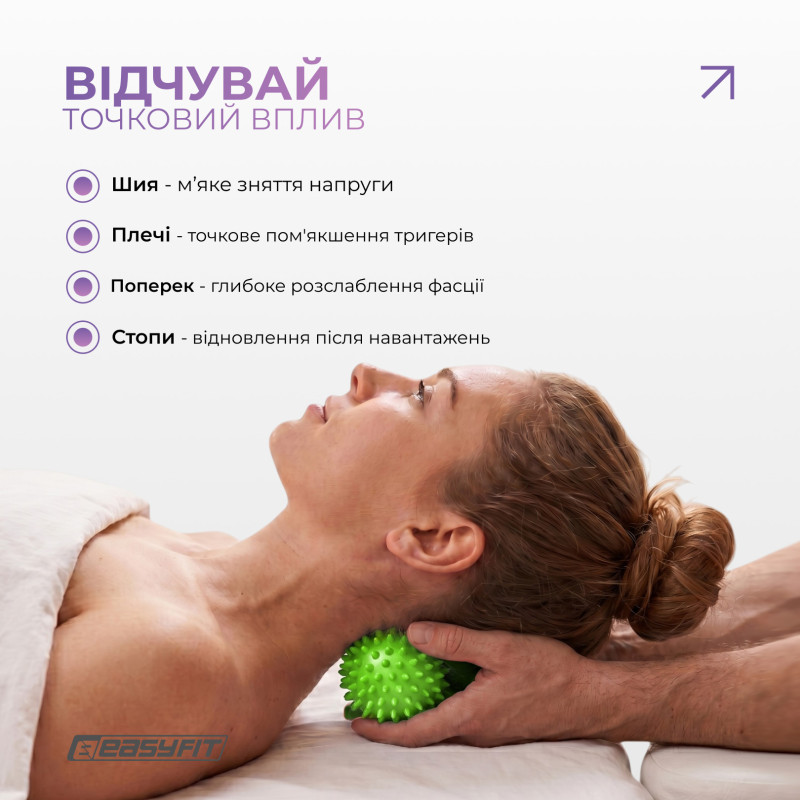 Масажний м'ячик EasyFit Goober з шипами, для МФР, зняття напруги та самомасажу, зелений
