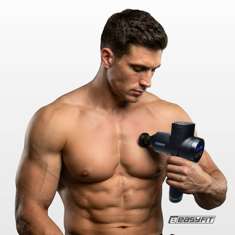 Масажний пістолет EasyFit Percussio з 6 насадками та чохлом (портативний перкусійний вібромасажер для тіла), чорний