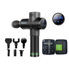 Массажный пистолет EasyFit Percussio с 6 насадками (портативный перкуссионный вибромассажер для тела), 30 режимов интенсивности, Сенсорный LED-дисплей, Черный, Для глубокого мышечного массажа, облегчения боли, восстановления после тренировок