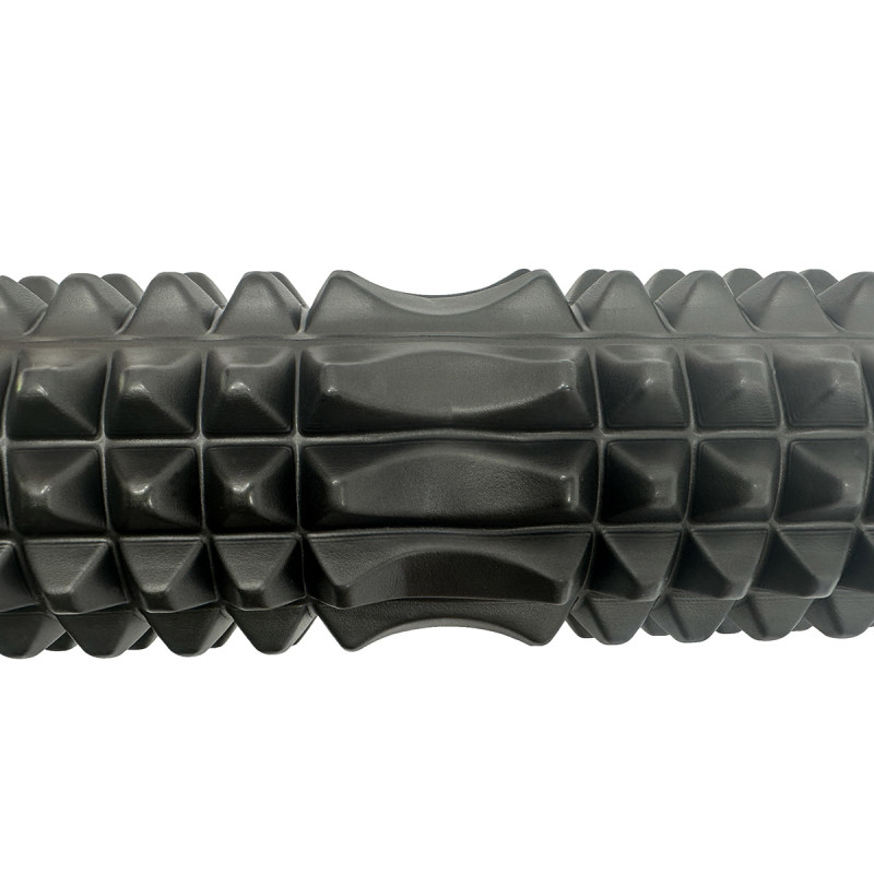Массажный ролик (валик) EasyFit Grid Roller v.1.2, Длина 33 см, Диаметр 13 см, Каркас из высокопрочного пластика, Пена EVA с массажной поверхностью, для МФР, фитнеса, йоги и реабилитации, Черный
