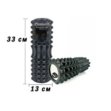 Масажний ролик (валик) EasyFit Grid Roller v.1.2, Довжина 33 см, Діаметр 13 см, Каркас із високоміцного пластику, Піна EVA з масажною поверхнею, для МФР, фітнесу, йоги та реабілітації, Чорний