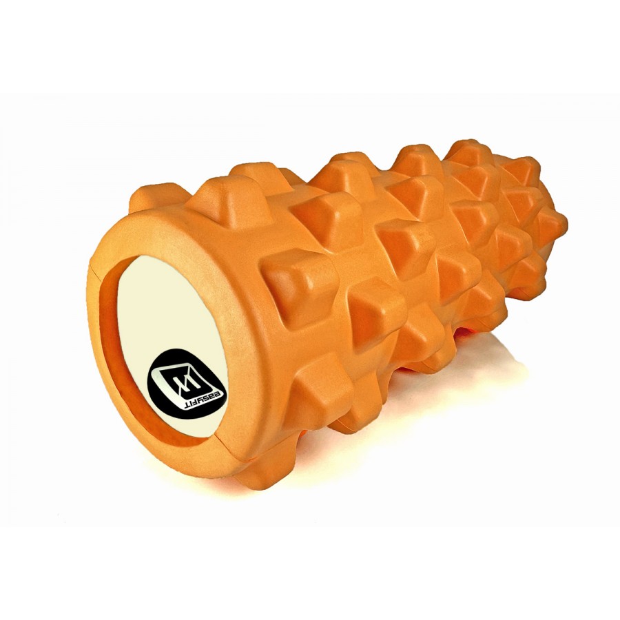 Массажный ролик (валик) EasyFit Grid Roller PRO, Длина 33 см, Диаметр 14 см, Каркас из высокопрочного пластика, Пена EVA с массажной поверхностью 3D, для МФР, фитнеса, йоги и реабилитации, Оранжевый