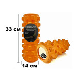 Масажний ролик (валик) EasyFit Grid Roller PRO, Довжина 33 см, Діаметр 14 см, Каркас із високоміцного пластику, Піна EVA з масажною поверхнею 3D, для МФР, фітнесу, йоги та реабілітації, Помаранчевий