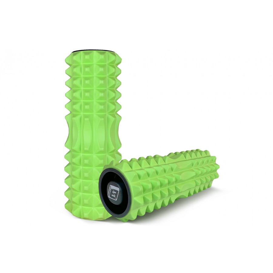 Массажный ролик EasyFit Grid Roller v1.2 с заглушками, Длина 33 см, Диаметр 13 см, Пена EVA с  3D массажной поверхностью, для йоги, фитнеса и реабилитации, Салатовый