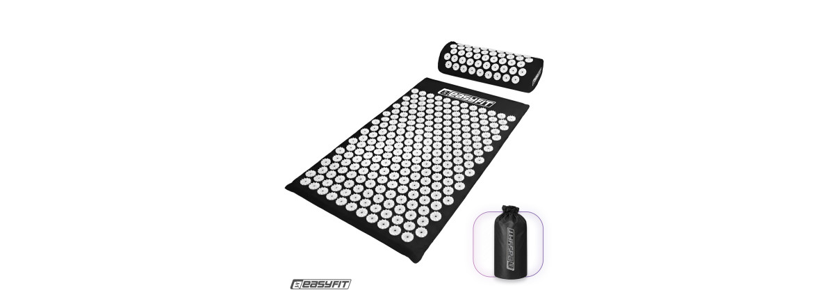 Массажный коврик EasyFit с подушкой (аппликатор Кузнецова) для массажа спины и шеи с чехлом, черный
