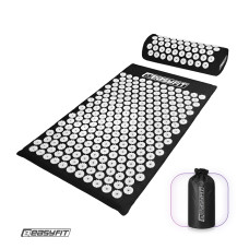 Масажний килимок EasyFit з подушкою (аплікатор Кузнєцова) для масажу спини та шиї з чохлом, чорний