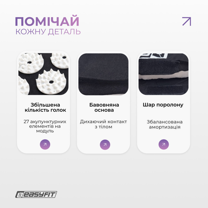 Массажный коврик EasyFit с подушкой (аппликатор Кузнецова) для массажа спины и шеи с чехлом, черный