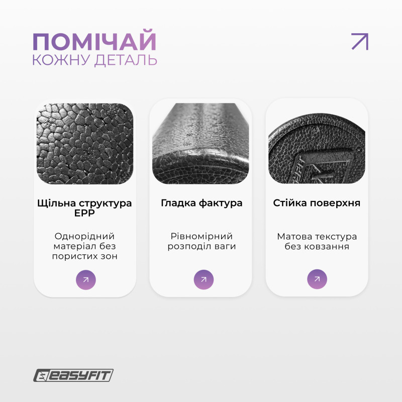 Масажний ролик (валик) EasyFit PolyFoam Roller, Довжина 60 см, Діаметр 14.5 см, EPP (спінений поліпропілен), для МФР, фітнесу, йоги та реабілітації, Чорний