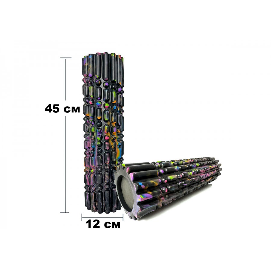 Массажный ролик (валик) EasyFit Morze, Длина 45 см, Диаметр 12 см, Пена EVA с массажной поверхностью 3D, для МФР, фитнеса, йоги и реабилитации, Черный
