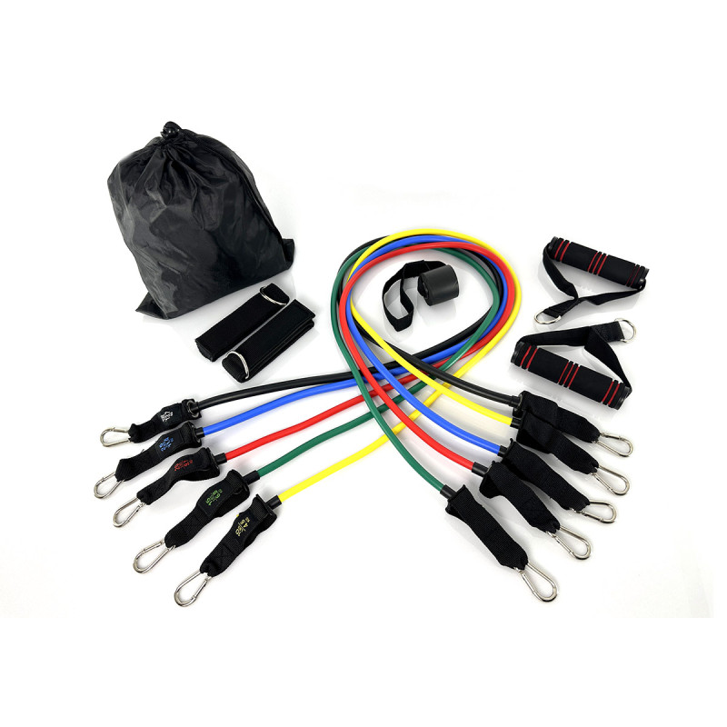 Набор эспандеров Бубновского EasyFit с чехлом 5в1, Сопротивление 4,6-13,7 кг, Дверной крепеж, Латекс, Для тренировок всех групп мышц