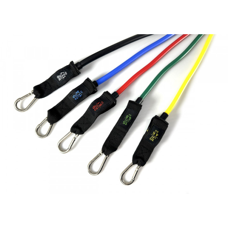 Набор эспандеров Бубновского EasyFit с чехлом 5в1, Сопротивление 4,6-13,7 кг, Дверной крепеж, Латекс, Для тренировок всех групп мышц