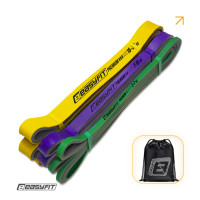 Набор резинок для подтягиваний и спорта EasyFit Premium (3 шт), Двухслойные, Сопротивление 2-32 кг, Длина 200 см, Ширина: 0,64 см, 1,3 см, 2,2 см, Толщина 4,5 мм, Латекс, Сумка для хранения