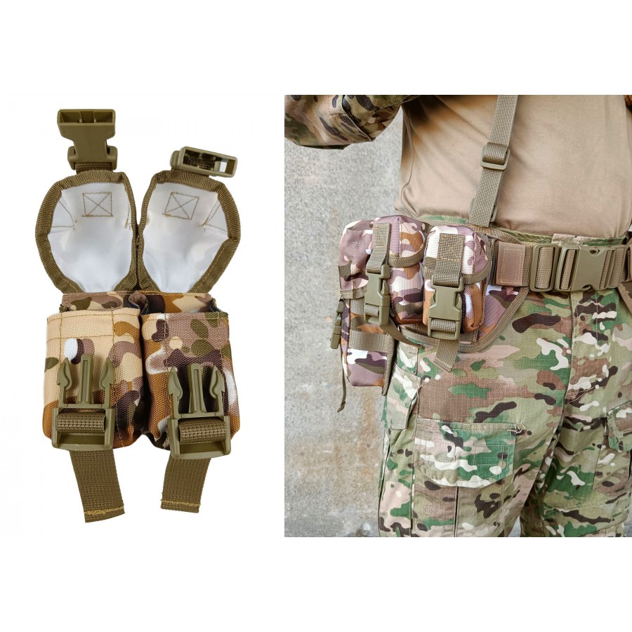 Подсумок гранатный двойной Multicam Arid (степной) (MOLLE, подсумок для гранат на разгрузку, жилет, РПС)