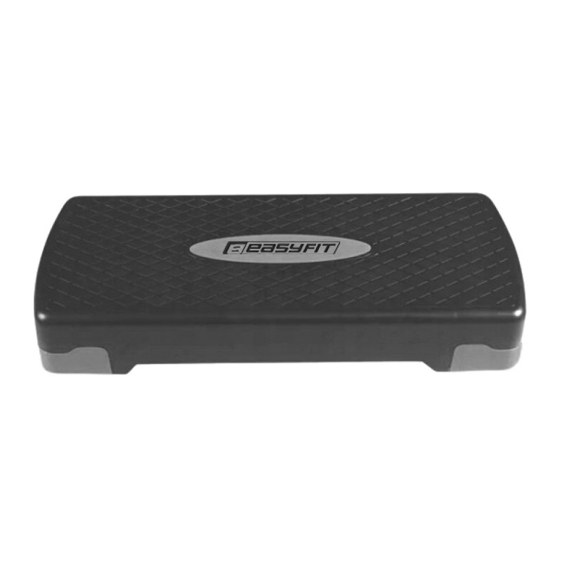 Степ-платформа EasyFit Step-B 2-ступінчаста, максимальне навантаження 200 кг, Довжина 68 см, Ширина 28 см, Пластик, Чорно-сірий