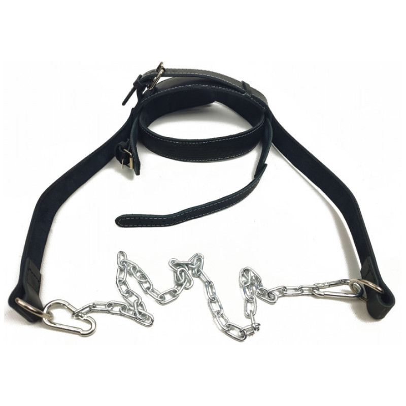 Упряжь кожаная EasyFit BISON борцовская для шеи с цепью, Кожа, Сталь, Черный