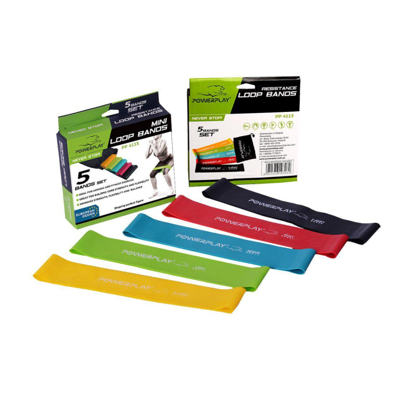 Резинки для фітнесу PowerPlay 4113 Mini Power Band Set набір із 5 шт. (від 1 до 20 кг)