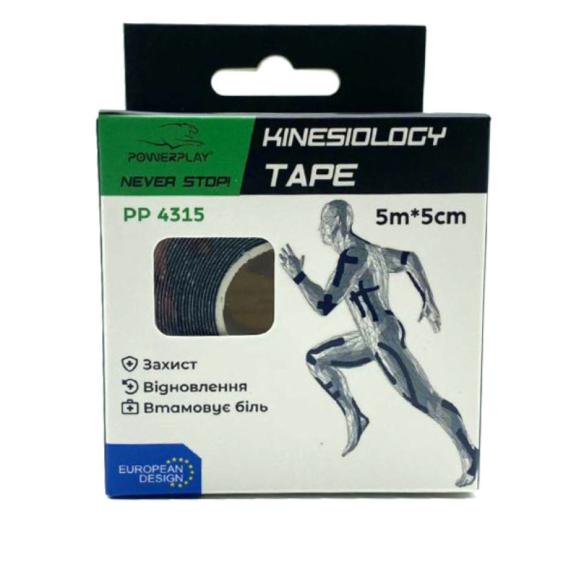 Кинезиологическая лента PowerPlay 4315 Черный 5см*5м