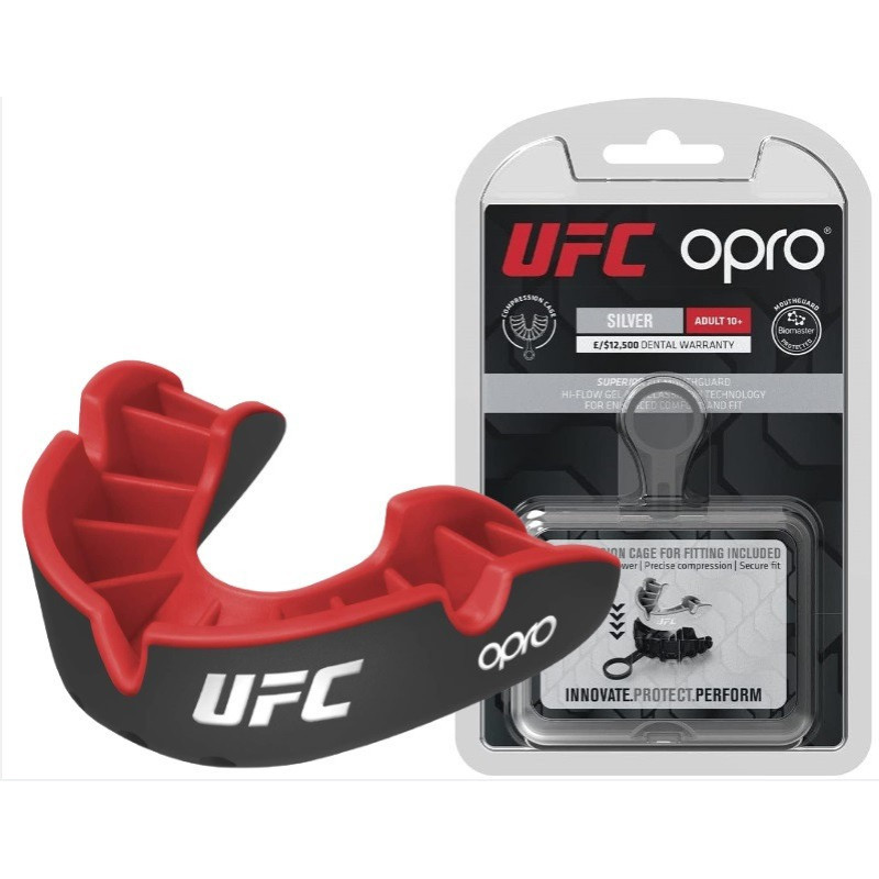 Капа боксерская OPRO Silver UFC Hologram Black/Red (арт.002259002)