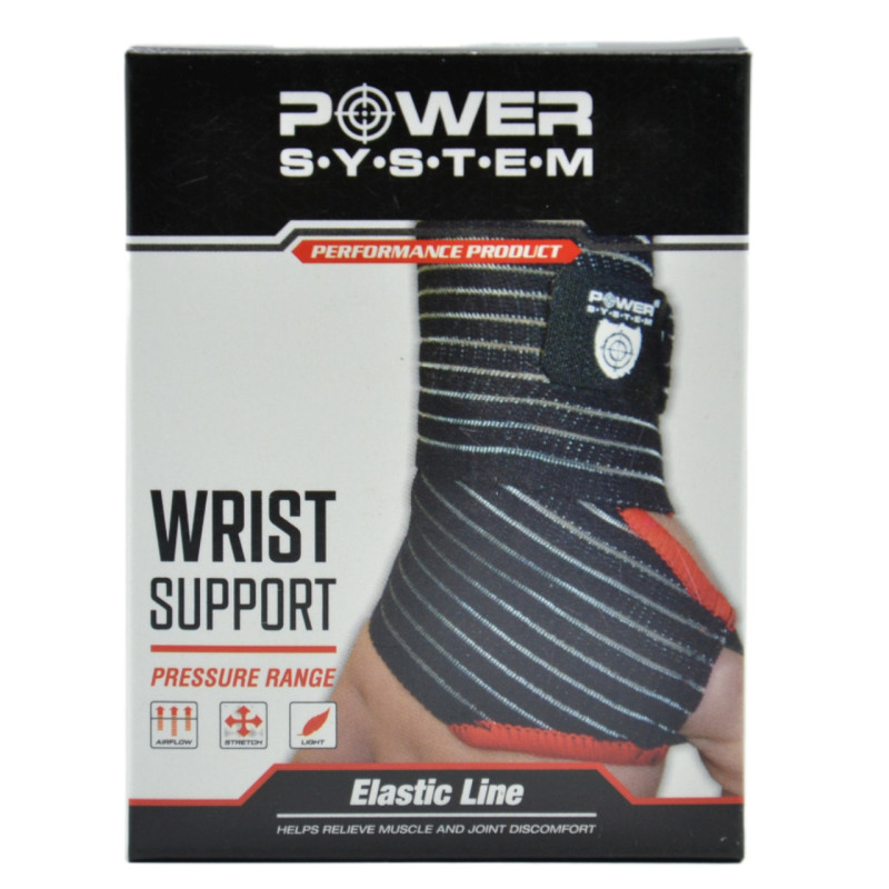 Бинты для запястья (кистевые бинты) Power System PS-6000 Elastic Wrist Support Black/Red, Длина 35 см, Полиэстер, Черно-красный
