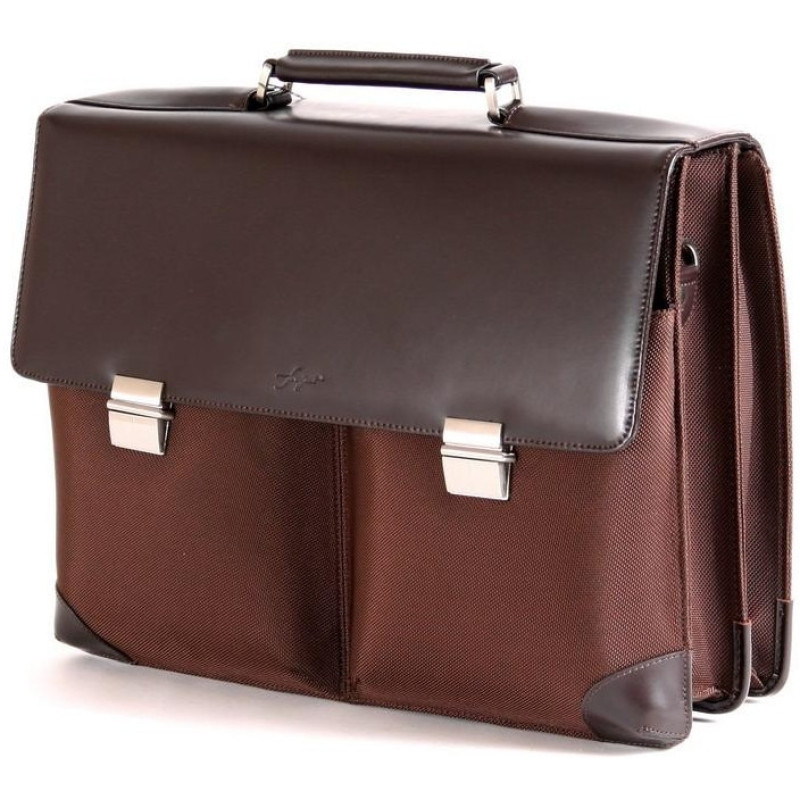 Деловой портфель из кожи и нейлона Fouquet NBC-1001B коричневый