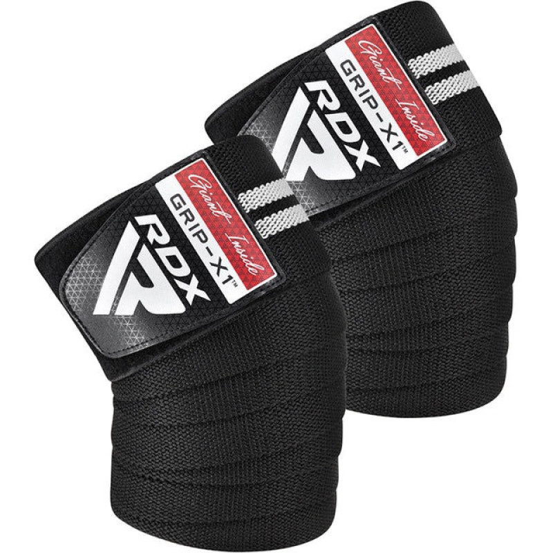Бинты на колени RDX GYM KNEE WRAP R11 BLACK/WHITE, Длина 2 м, Хлопок, Полиэстер, Черно-белый