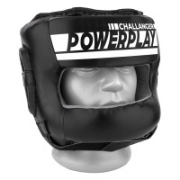 Боксерский шлем тренировочный PowerPlay 3067 Challanger с бампером, Размер L, PU+замша Amara, Черно-белый