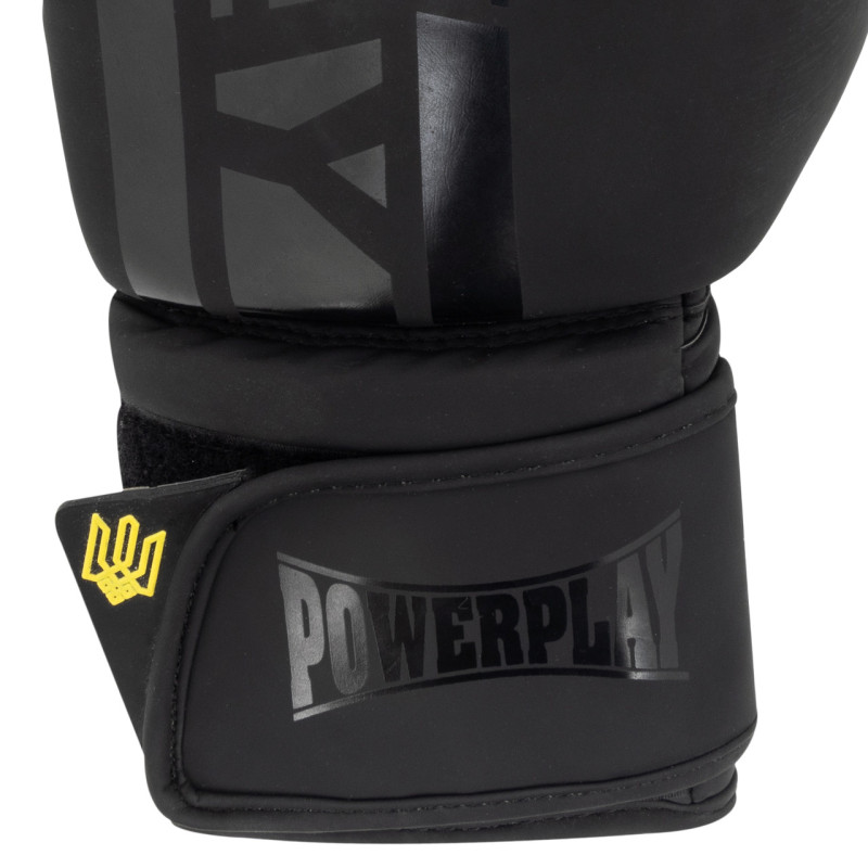 Боксерські рукавиці PowerPlay 3021 Ukraine, 12 унцій, Поліуретан (еко-шкіра), Чорний