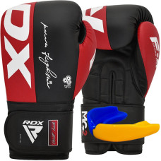 Боксерські рукавиці RDX F4 Boxing Sparring Gloves Hook&Loop RED/BLACK (капа у комплекті), 14 унцій, Штучна шкіра Kalix Skin Mayahide, Чорно-червоний